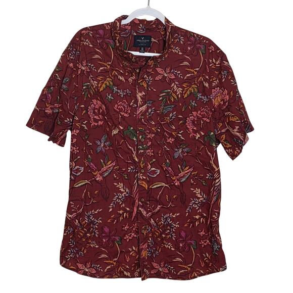 American Eagle Men's Hawaiian Print Short Sleeve Casual Button Up Shirt XXL - Picture 1 of 7
